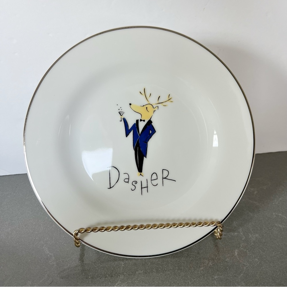 Pottery Barn limited edition discontinued reindeer salad dessert plate set of 3 - Picture 4 of 9